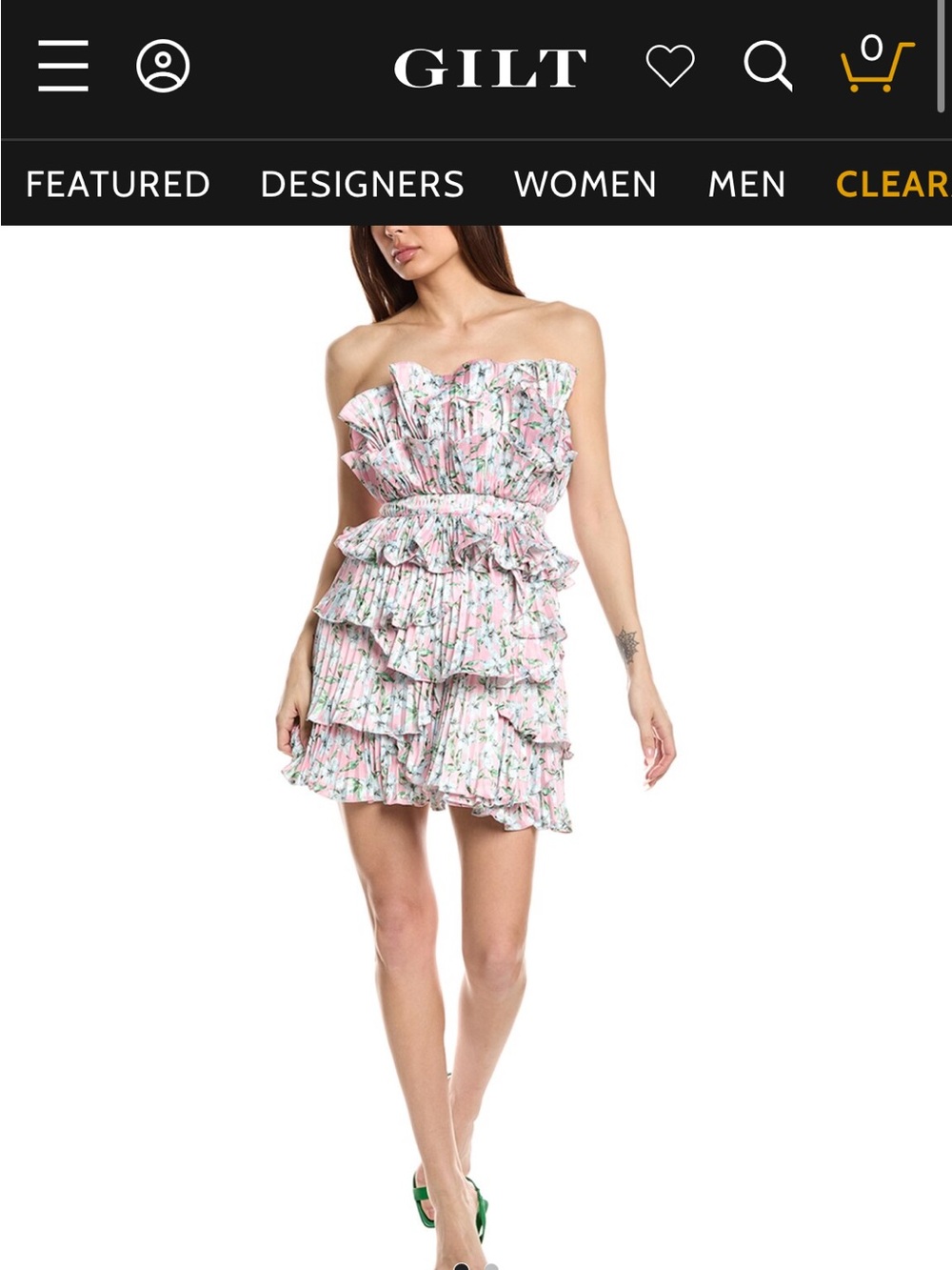 AMUR Pink Floral Strapless Ruffle Mini Dress